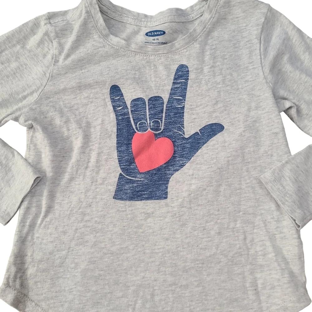 Old Navy Girls Size XS 5 Long Sleeve Shirt Top I love you